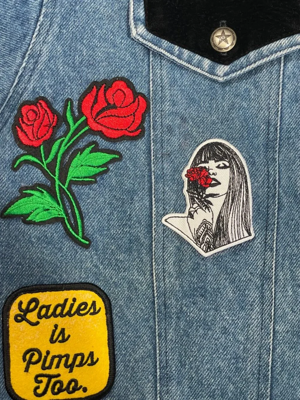 Vintage Saddle Ridge Boxy Denim Jacket Women's S Studded Patch Western Trucker